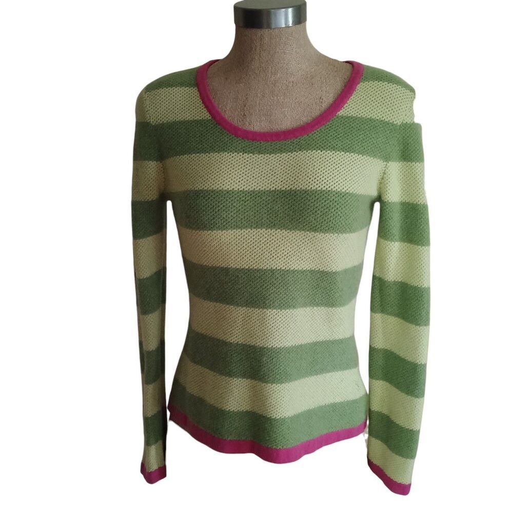 Kinross Sweater Womens Sz S Cashmere Pullover Green Stripes Pink Preppy Colorful